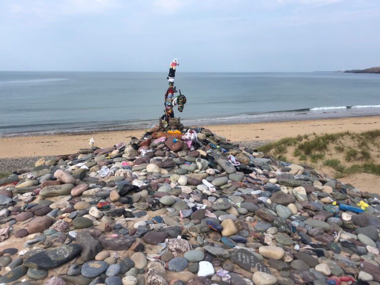 Dobby’s Grave fan memorial at Freshwater West beach in Pembrokeshire, Wales