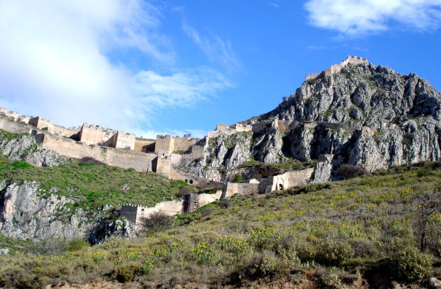 Acrocorinth fortress in the Peloponnese, one of the filming locations for Christopher Nolan's The Odyssey